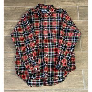 Polo Ralph Lauren Mens Medium Red Blue Plaid Long Sleeve Flannel Button Up Shirt